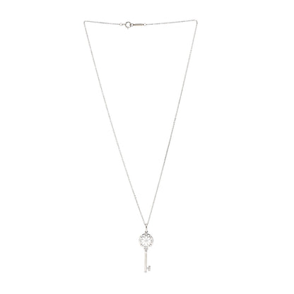 Tiffany 18K White Gold Diamond Floral Key Pendant Necklace 3 of 7