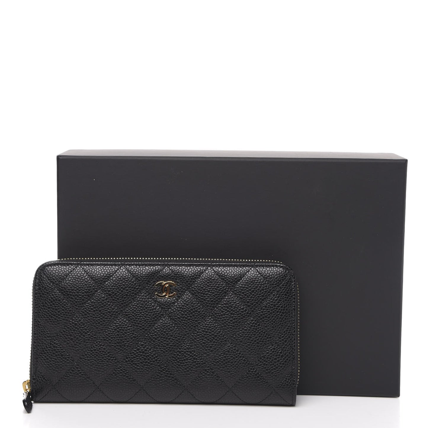 Caviar Quilted Large Gusset Zip Around Wallet Black