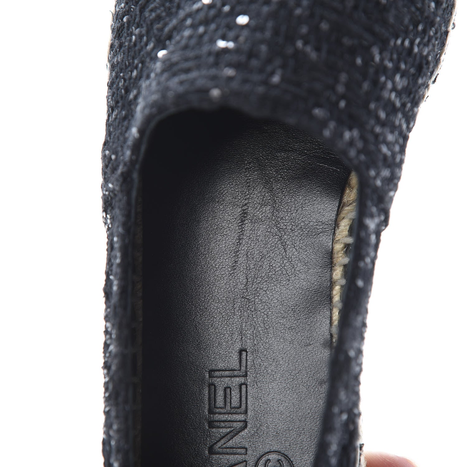 Chanel Tweed Patent Goatskin Sequin CC Espadrilles 37 Black 10 of 12