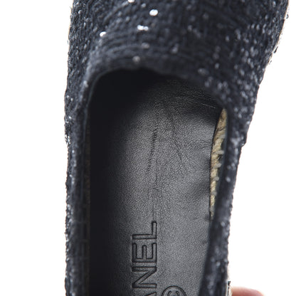 Chanel Tweed Patent Goatskin Sequin CC Espadrilles 37 Black 10 of 12