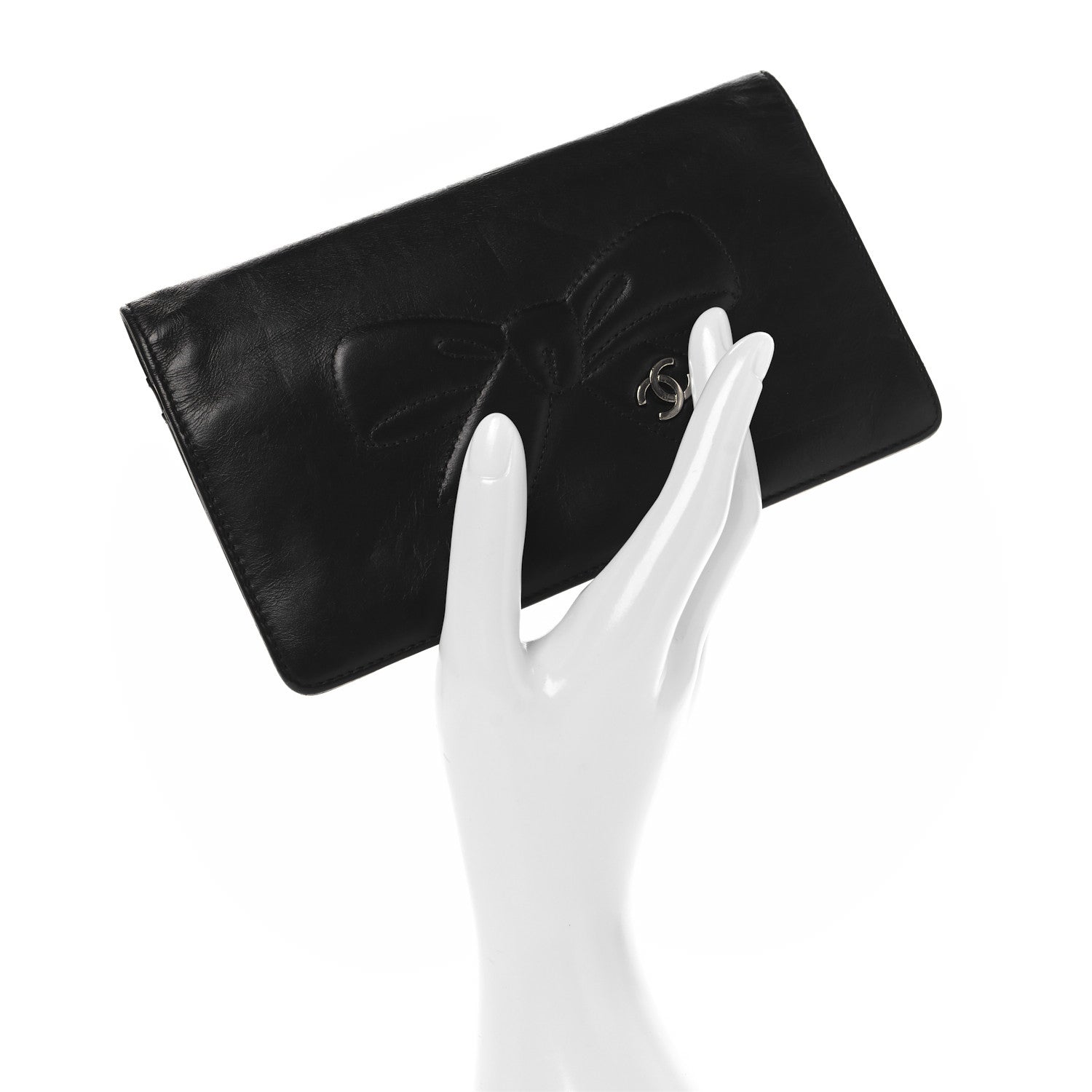 Chanel Lambskin Bow Stitched CC Yen Wallet Black 2 of 9