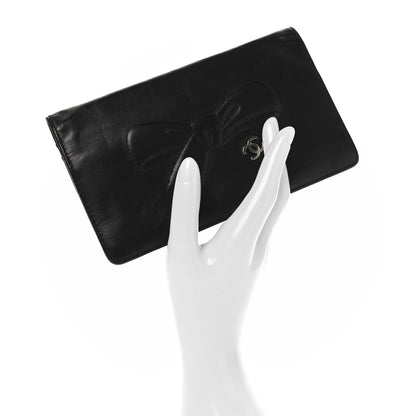 Chanel Lambskin Bow Stitched CC Yen Wallet Black 2 of 9