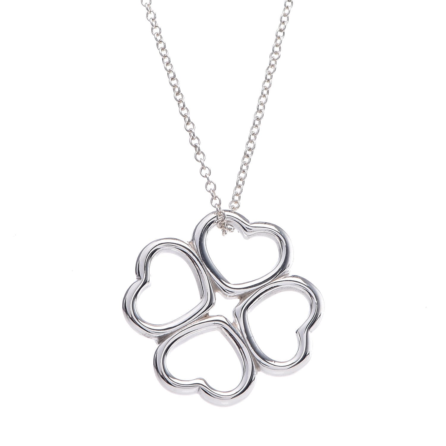 Tiffany Sterling Silver Four Heart Clover Pendant Necklace 4 of 7