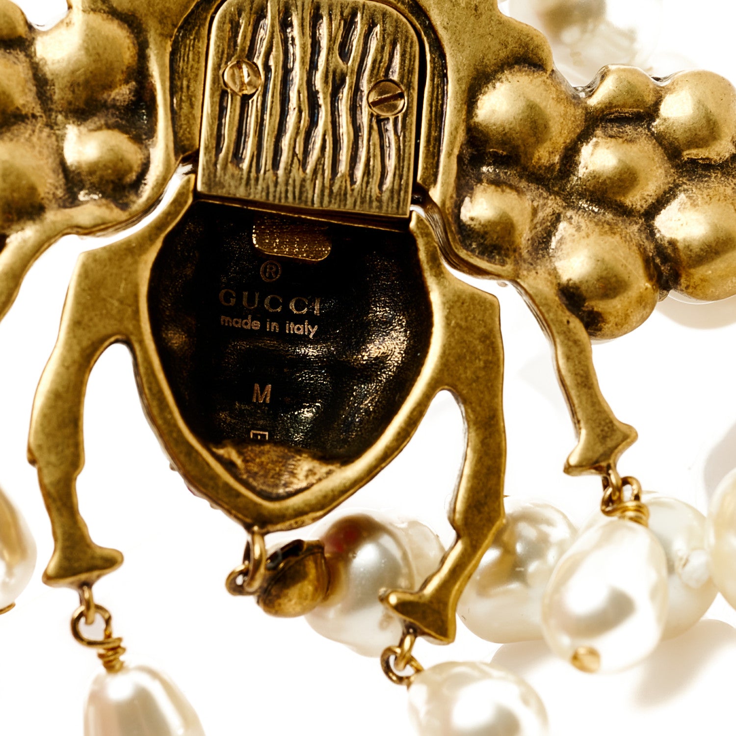 Gucci Pearl Crystal Bee Bracelet M Aged Gold 3 of 4