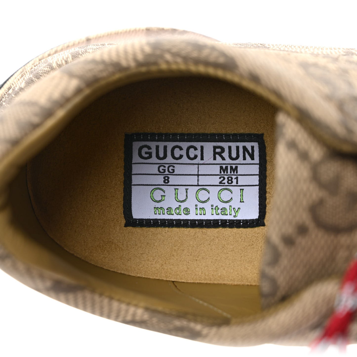 Ultralight Plume Calfskin Monogram Printed Mens Gucci Run Sneakers 8 Beige Ebony