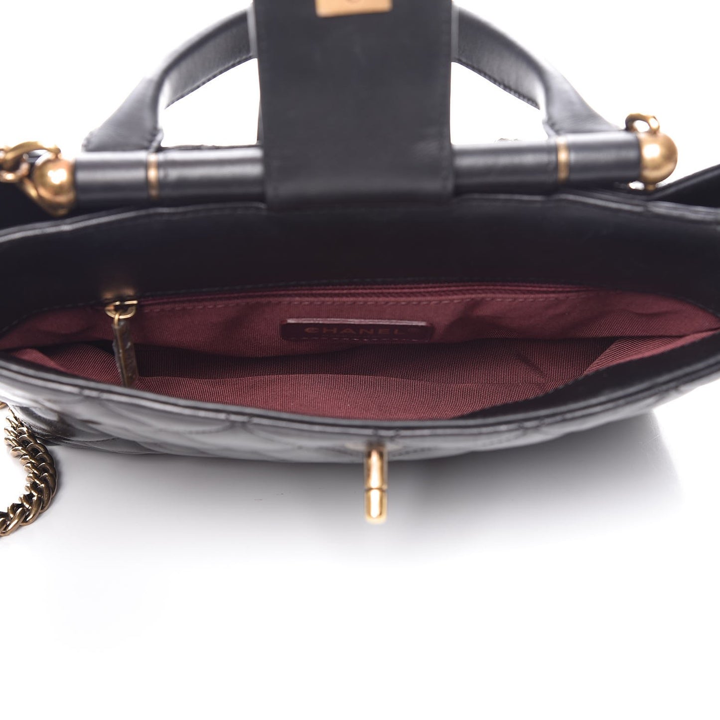 Calfskin Quilted Small Gold Bar Top Handle Tote Black