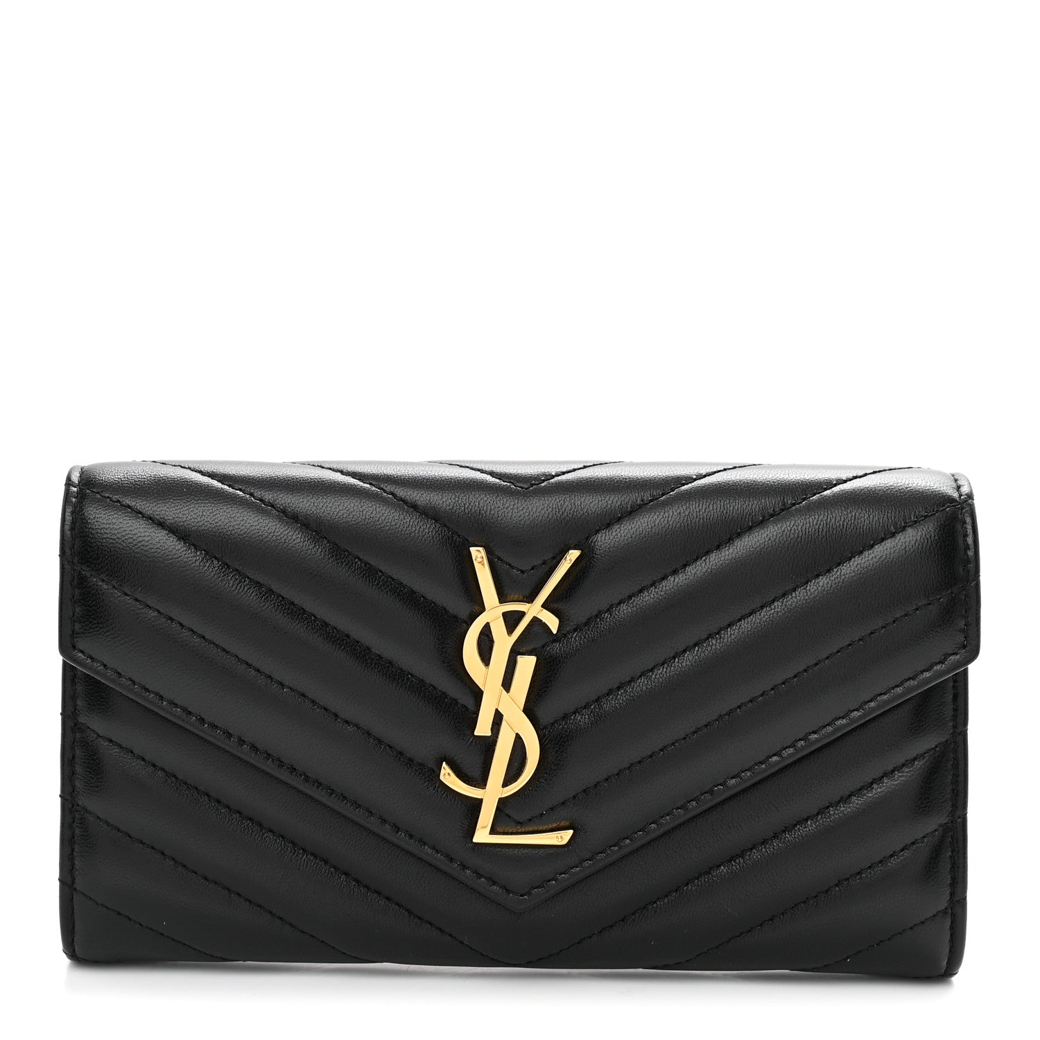 Saint Laurent Calfskin Matelasse Chevron Monogram Flap Wallet Black 1 of 7