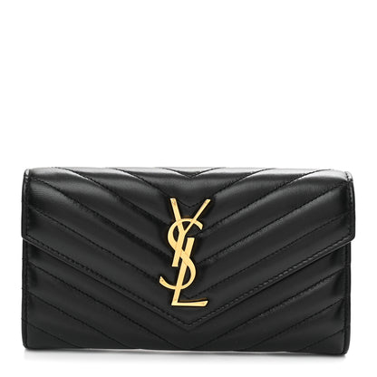Saint Laurent Calfskin Matelasse Chevron Monogram Flap Wallet Black 1 of 7