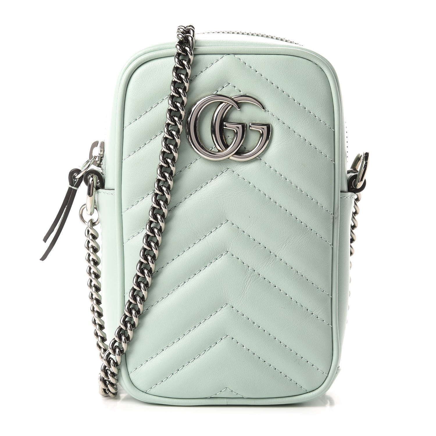 Gucci Calfskin Matelasse Mini GG Marmont Crossbody Bag Water Green 1 of 10