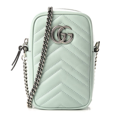 Gucci Calfskin Matelasse Mini GG Marmont Crossbody Bag Water Green 1 of 10