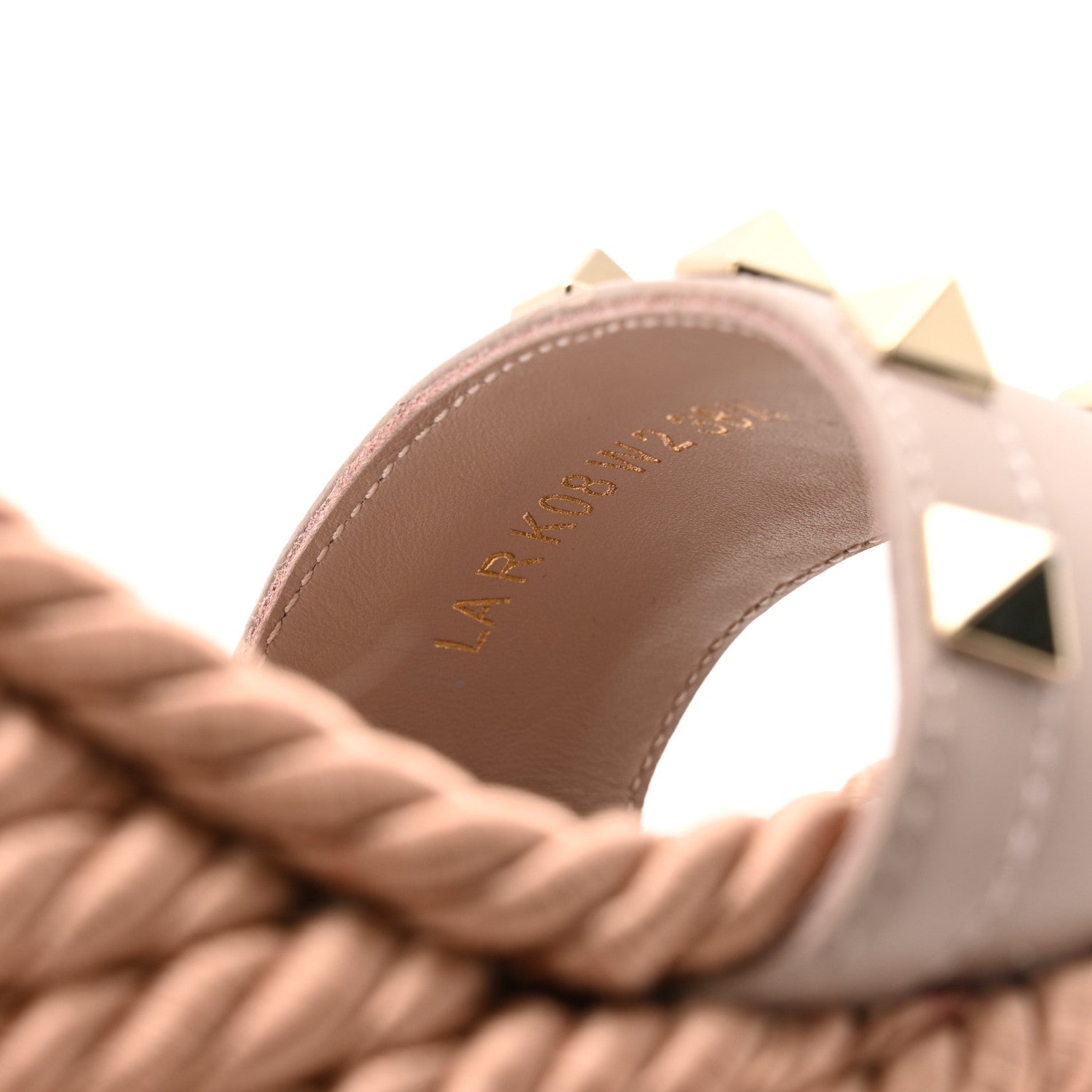 Valentino Garavani Silk Calfskin Rockstud Torchon Espadrille Wedge Sandals 38.5 Poudre 9 of 13