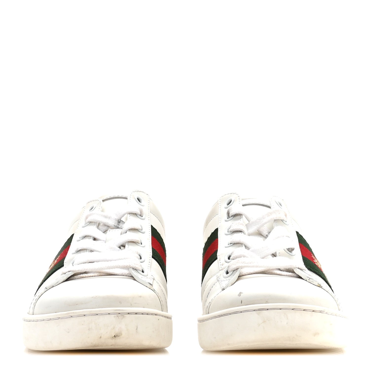 Gucci Calfskin Ayers Bee Embroidered Womens Ace Sneakers 37 White Green 3 of 9