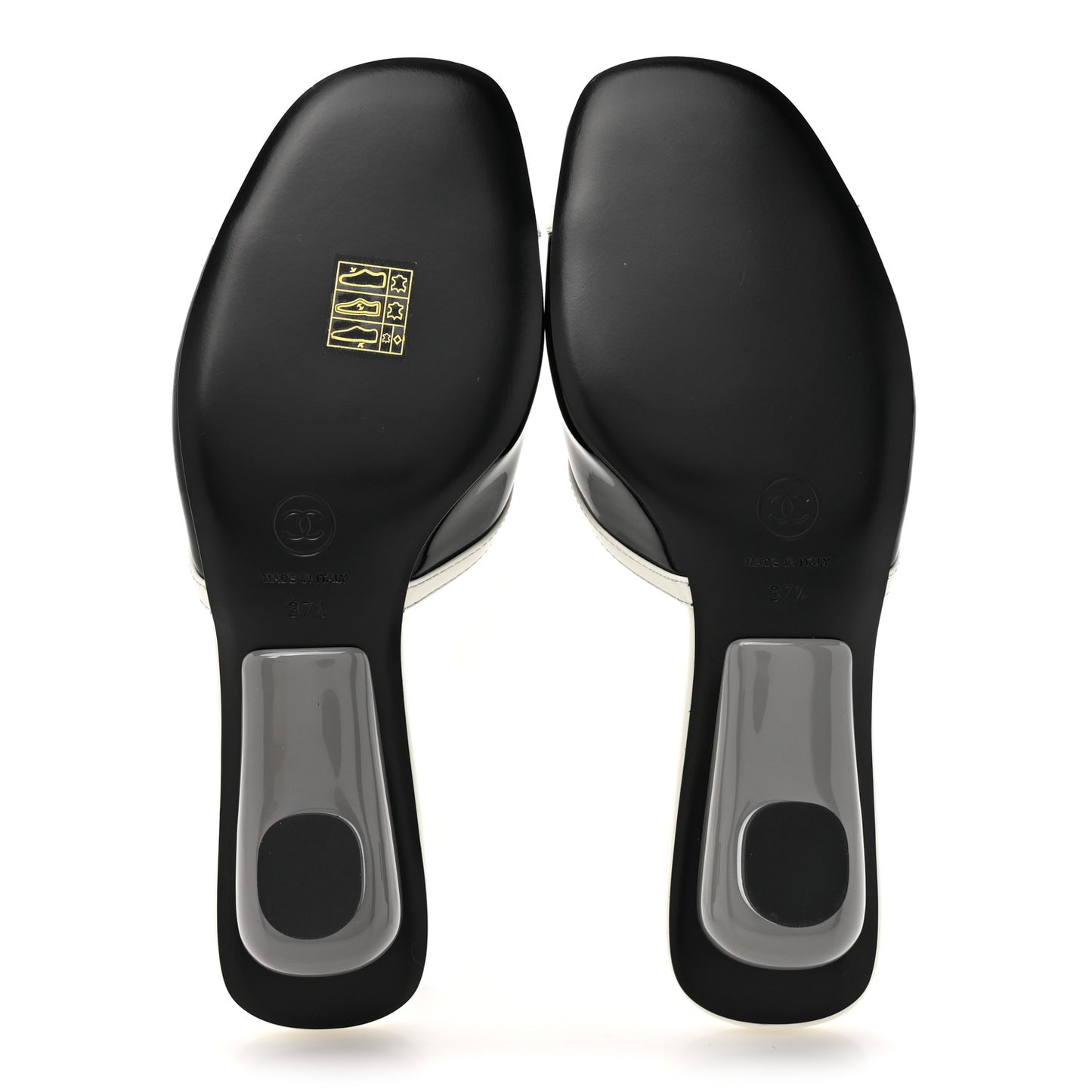 Patent Calfskin Mules 37.5 Black White