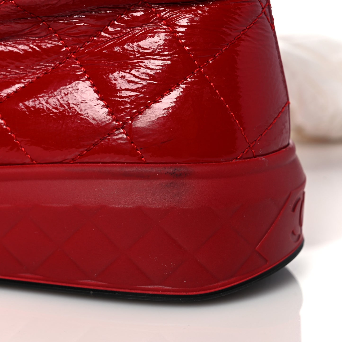 Patent Calfskin Quilted Womens High Top Sneakers 39 Red
