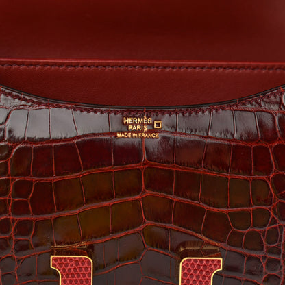 Hermes Shiny Alligator Lizard Marquette Constance 18 Bourgogne Rouge Moyen 6 of 10