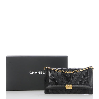 Chanel Calfskin Caviar Quilted Chevron Mixed Boy Wallet On Removable Chain Black 9 of 9