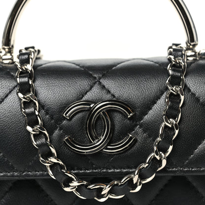 Chanel Lambskin Quilted Mini Metal Top Handle Flap Clutch With Chain  Black 8 of 10