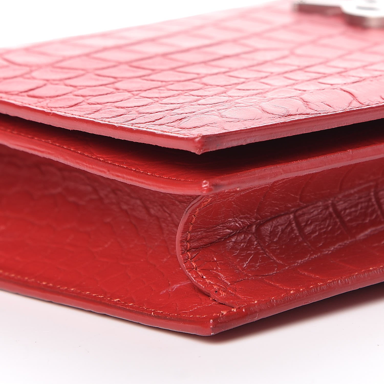Saint Laurent Calfskin Crocodile Embossed Classic Kate Monogram Clutch Red 9 of 10