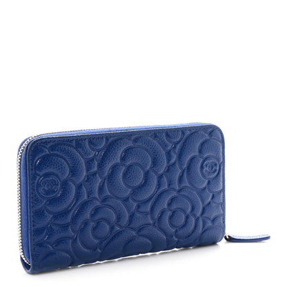 Chanel Caviar Camellia Embossed Medium Zip Around Gusset Wallet Blue 3 of 8