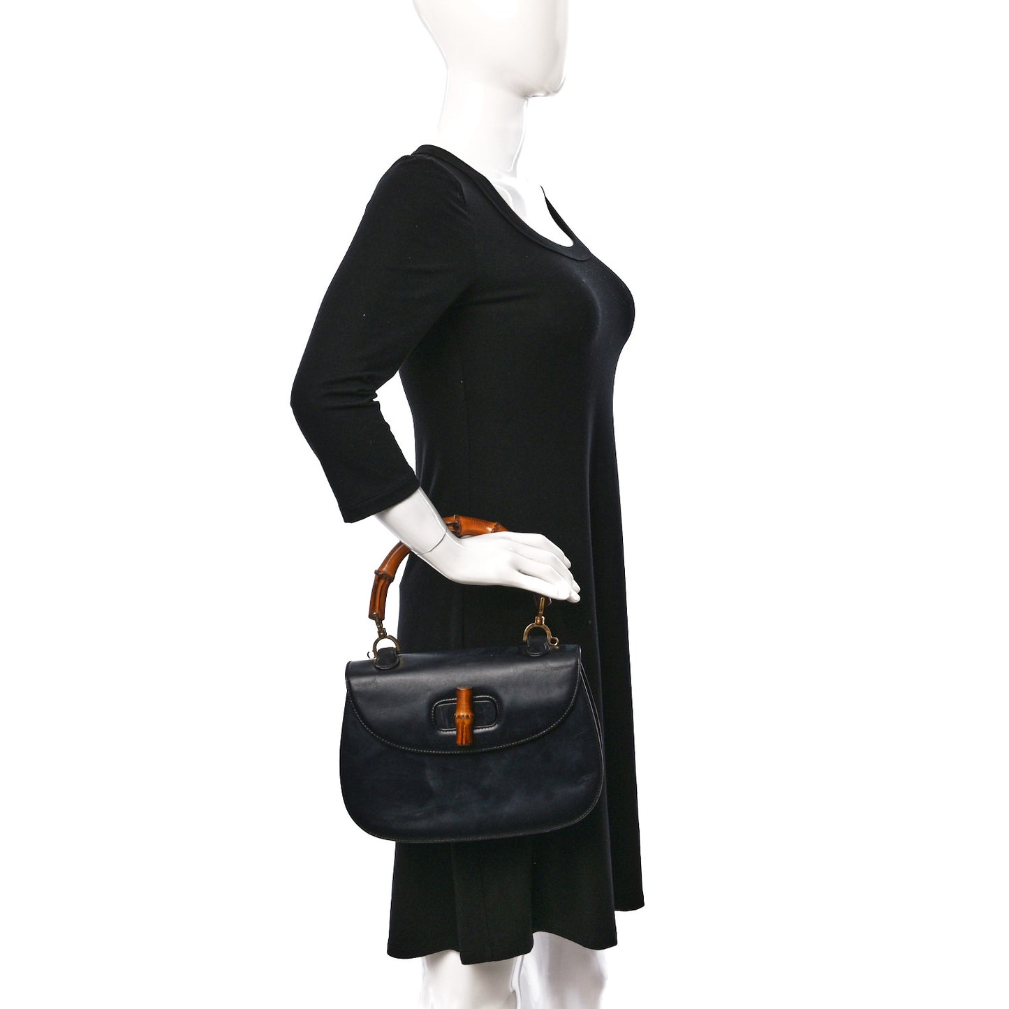 Calfskin Bamboo Top Handle Bag Black