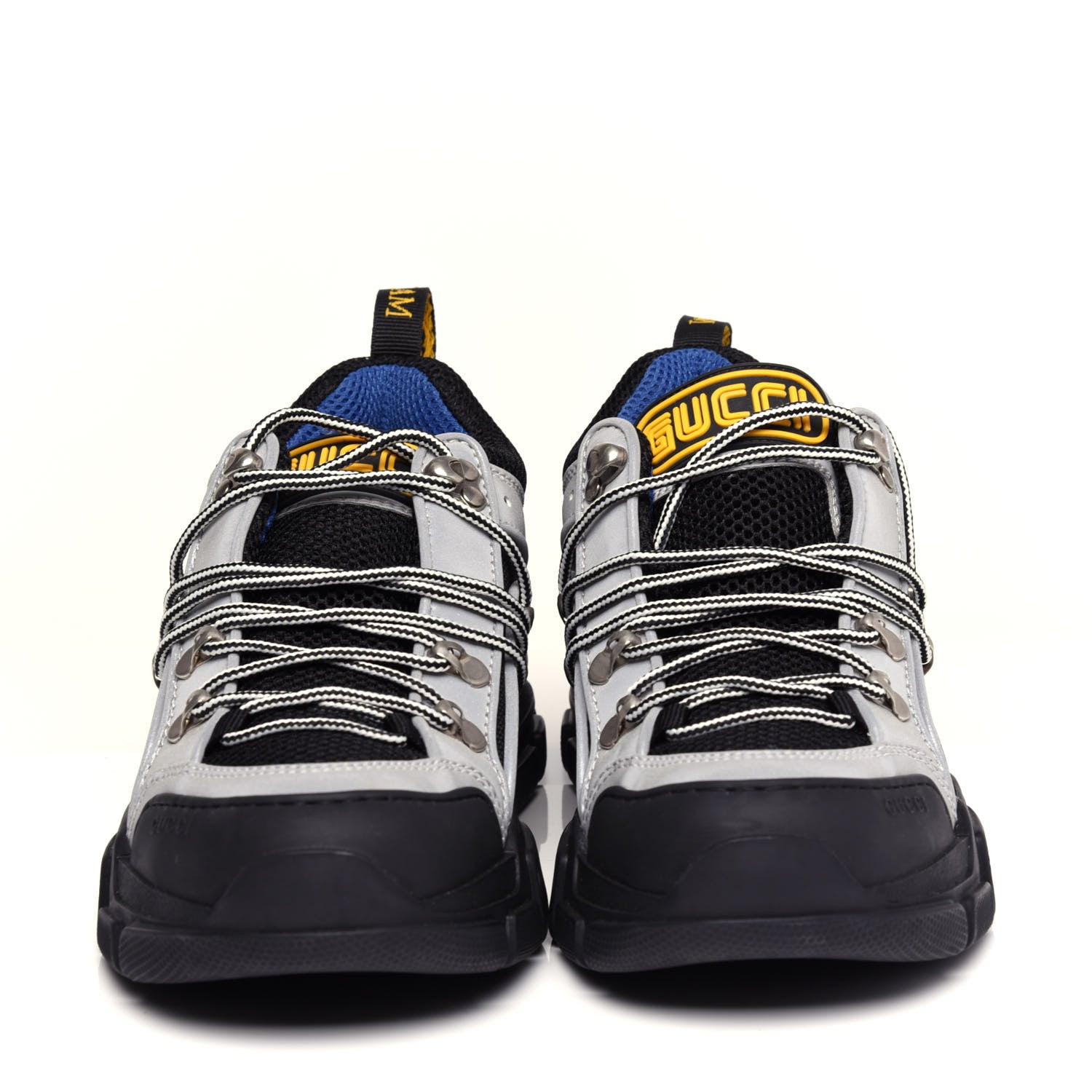Gucci X SEGA Mesh Technical Canvas Calfskin Reflective Mens Flashtrek Sneakers 6 Silver Black 5 of 10