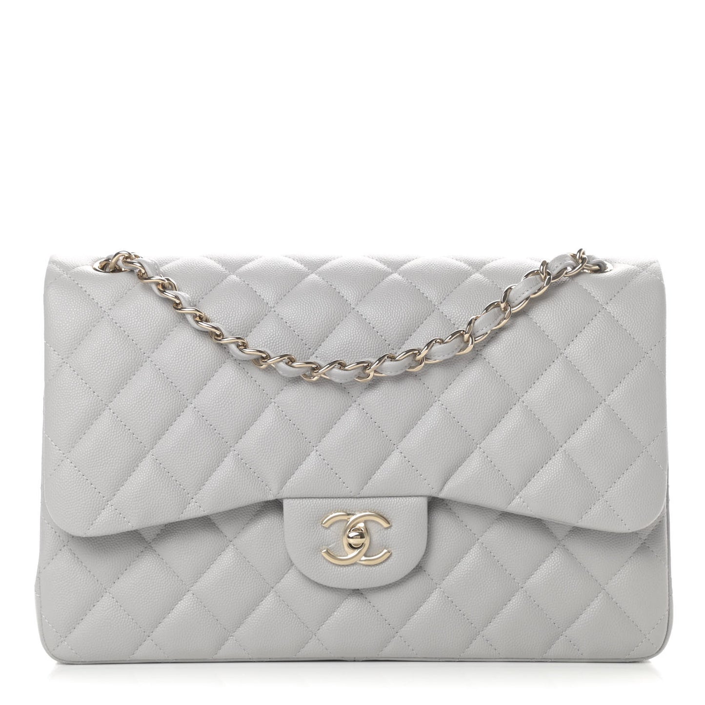 Caviar Quilted Jumbo Double Flap Grey