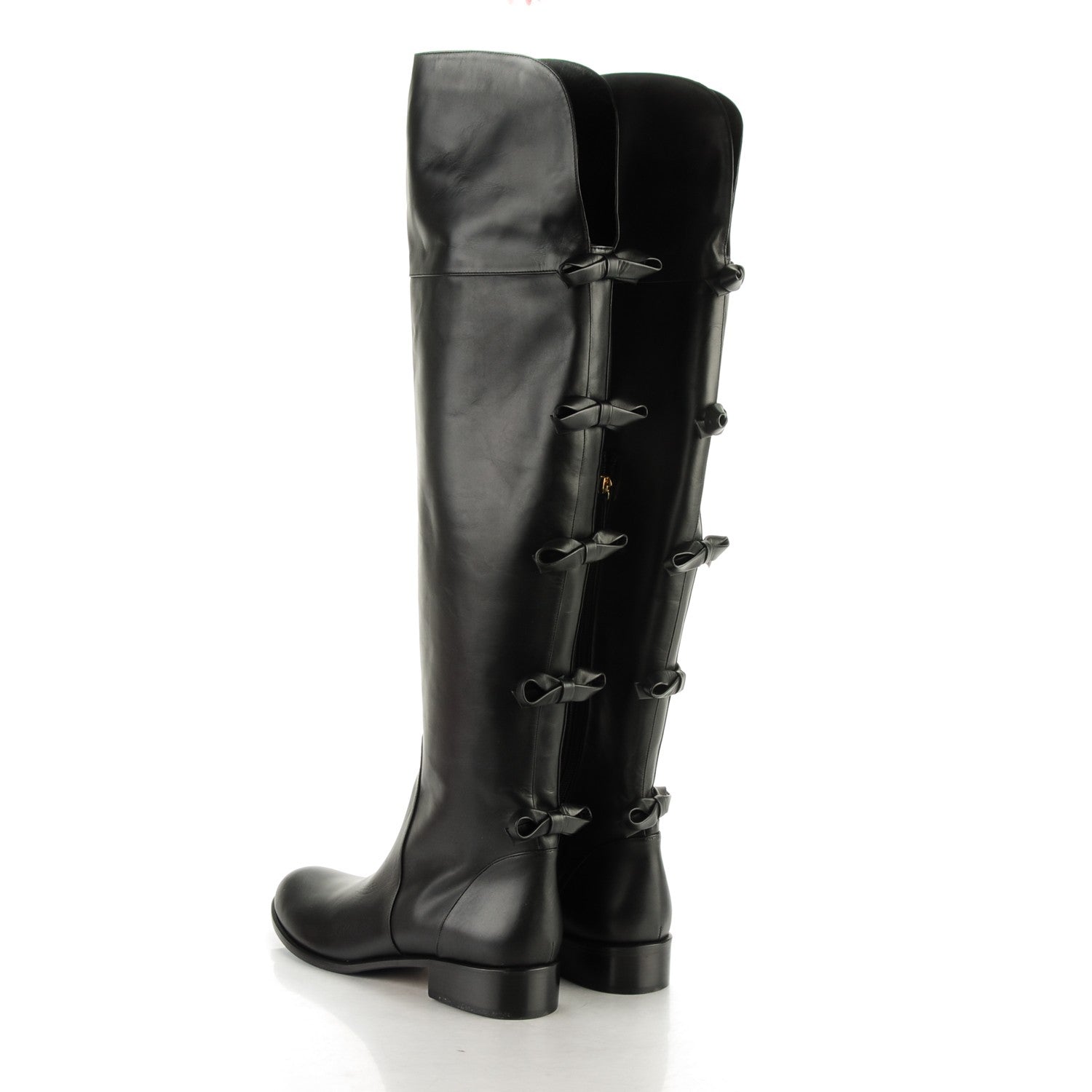 Valentino Garavani Calfskin Multi Bow Over the Knee Boots 40.5 Black 3 of 6