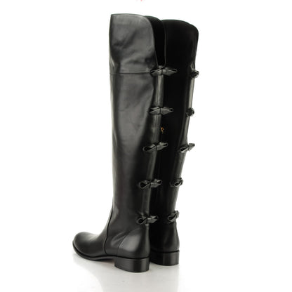 Valentino Garavani Calfskin Multi Bow Over the Knee Boots 40.5 Black 3 of 6