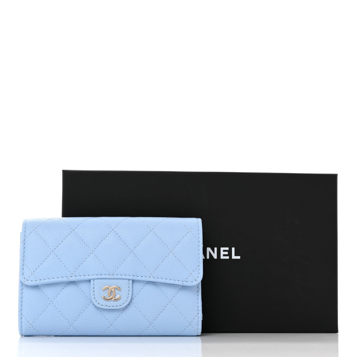 Caviar Quilted Medium Flap Wallet Light Blue
