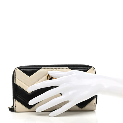 Gucci Calfskin Matelasse GG Marmont Zip Around Wallet Black White 2 of 10