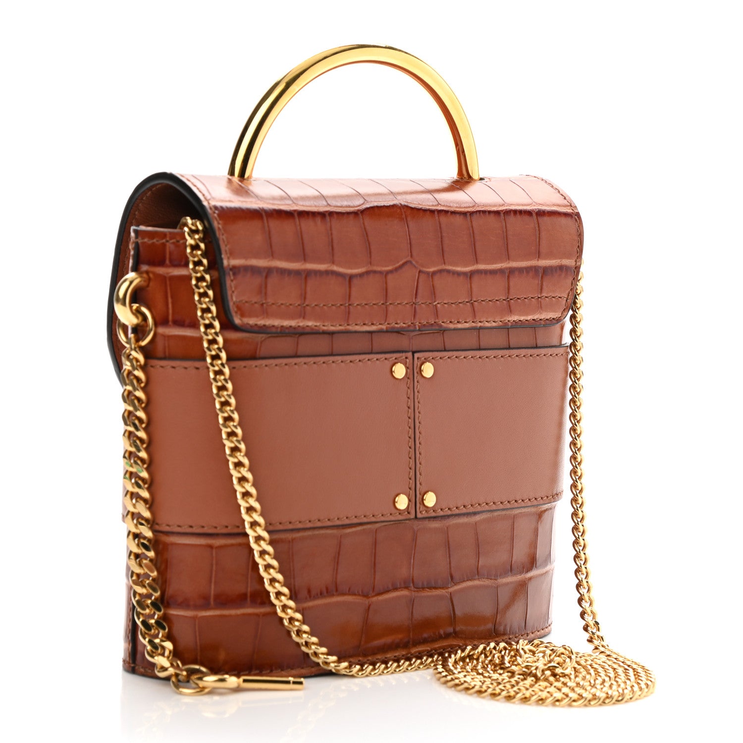 Chloe Calfskin Crocodile Embossed Small Aby Lock Chestnut Brown 3 of 8