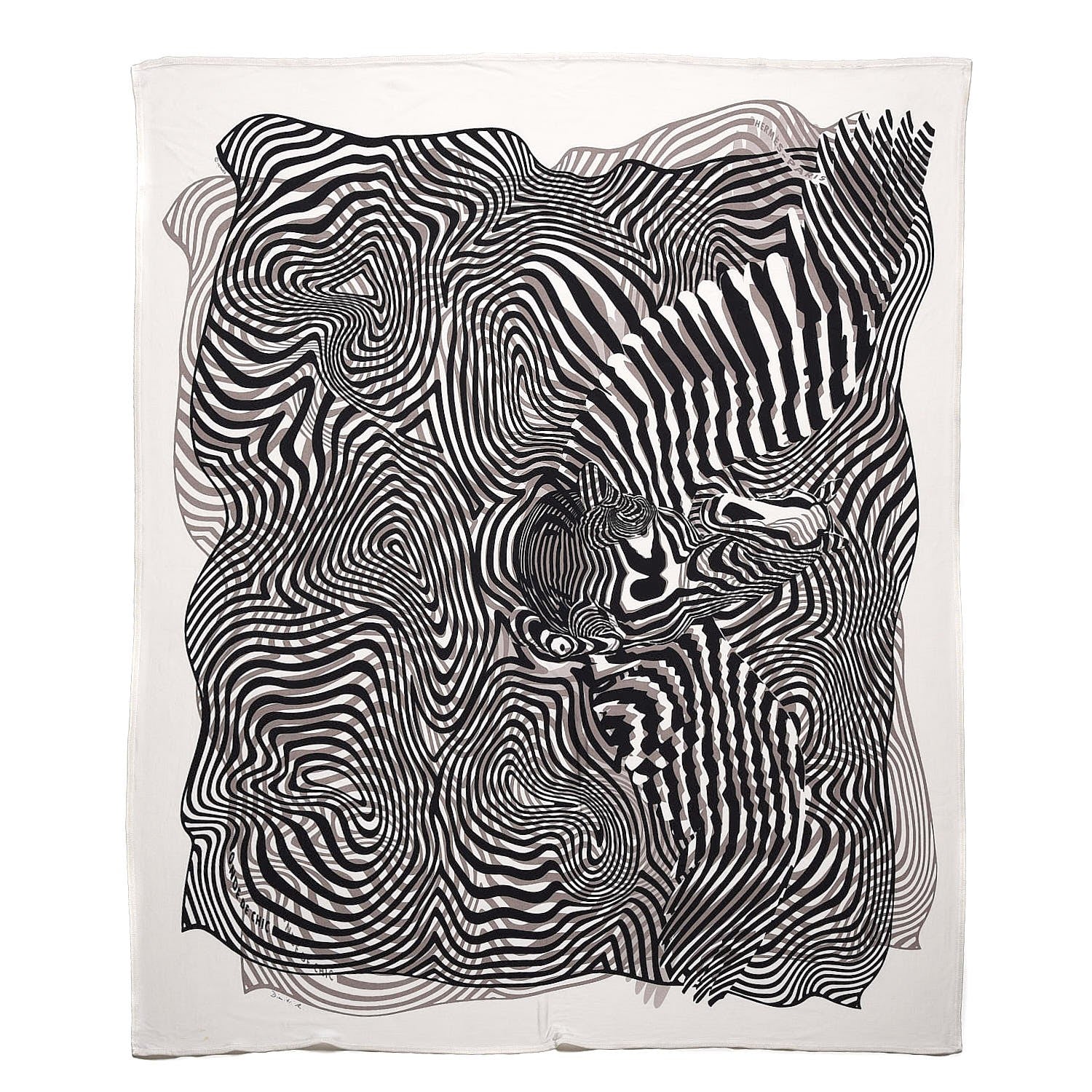 Hermes Silk Jersey Onde De Chic Scarf 90 Blanc Noir Sepia 1 of 8
