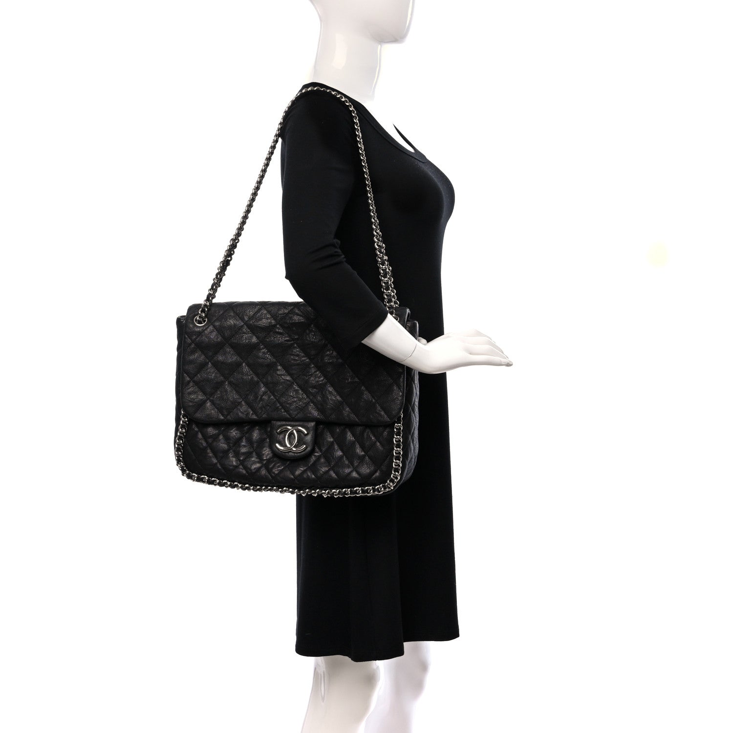 Chanel Washed Lambskin Quilted Maxi Chain Around Flap Black 2 of 9