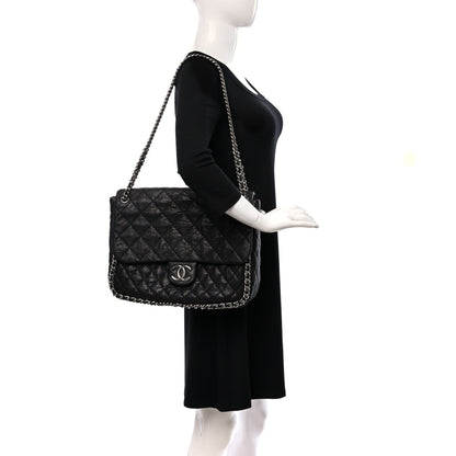 Chanel Washed Lambskin Quilted Maxi Chain Around Flap Black 2 of 9