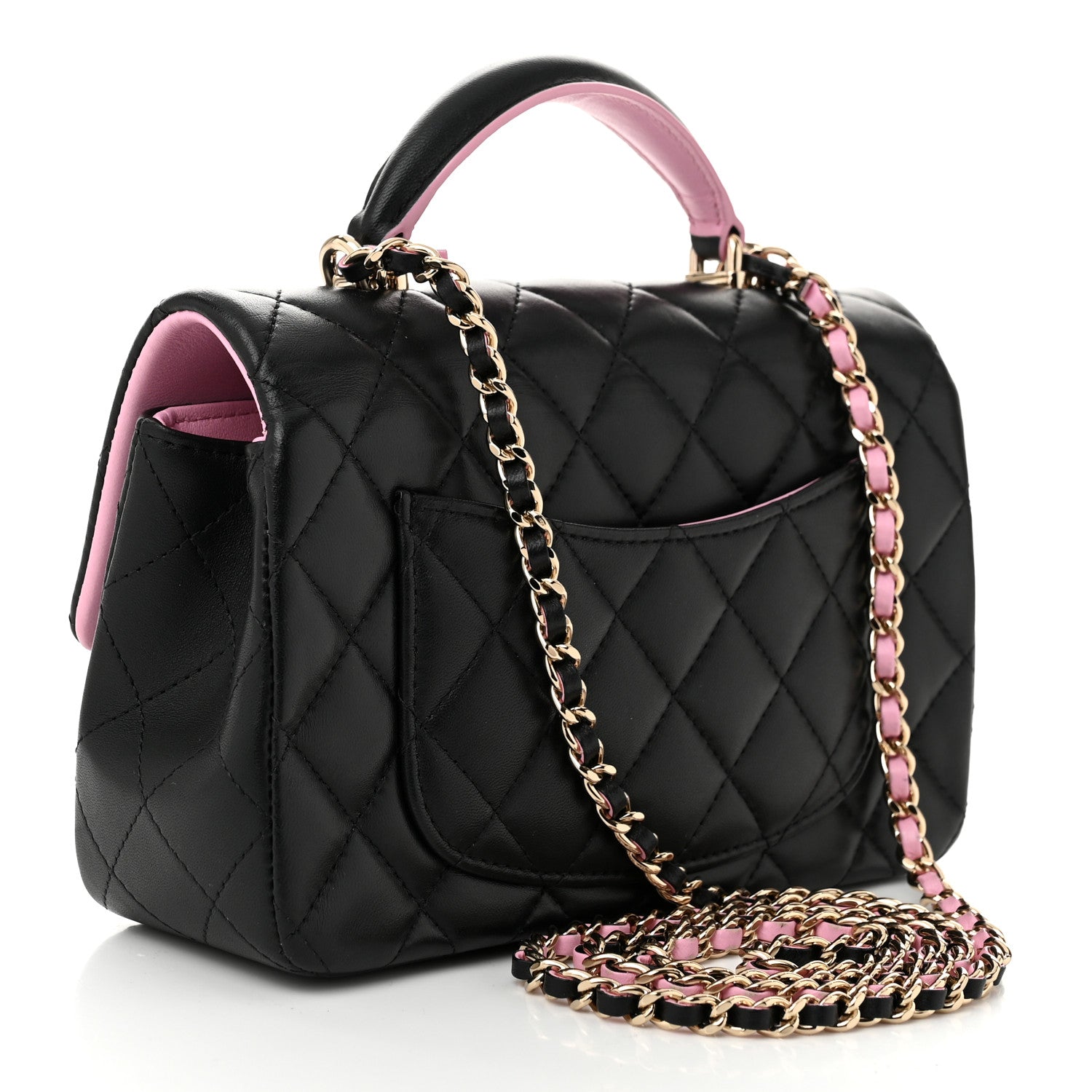 Chanel Lambskin Quilted Bi-Color Mini Top Handle Rectangular Flap Black Lilac 3 of 11