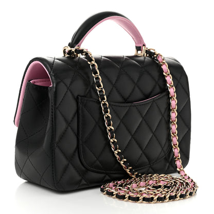 Chanel Lambskin Quilted Bi-Color Mini Top Handle Rectangular Flap Black Lilac 3 of 11