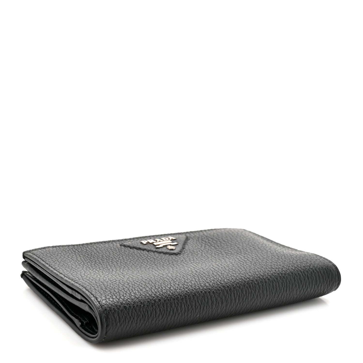 Prada Vitello Daino Triangle Continental Zip Wallet  Black 4 of 7