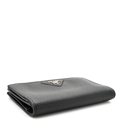 Prada Vitello Daino Triangle Continental Zip Wallet  Black 4 of 7