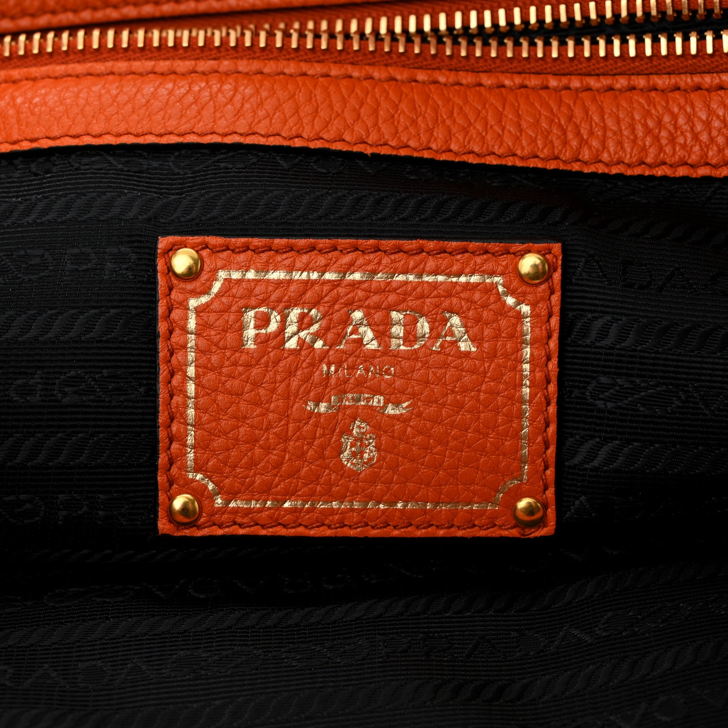 Prada Vitello Phenix Embossed Logo Tote Papaya 6 of 10