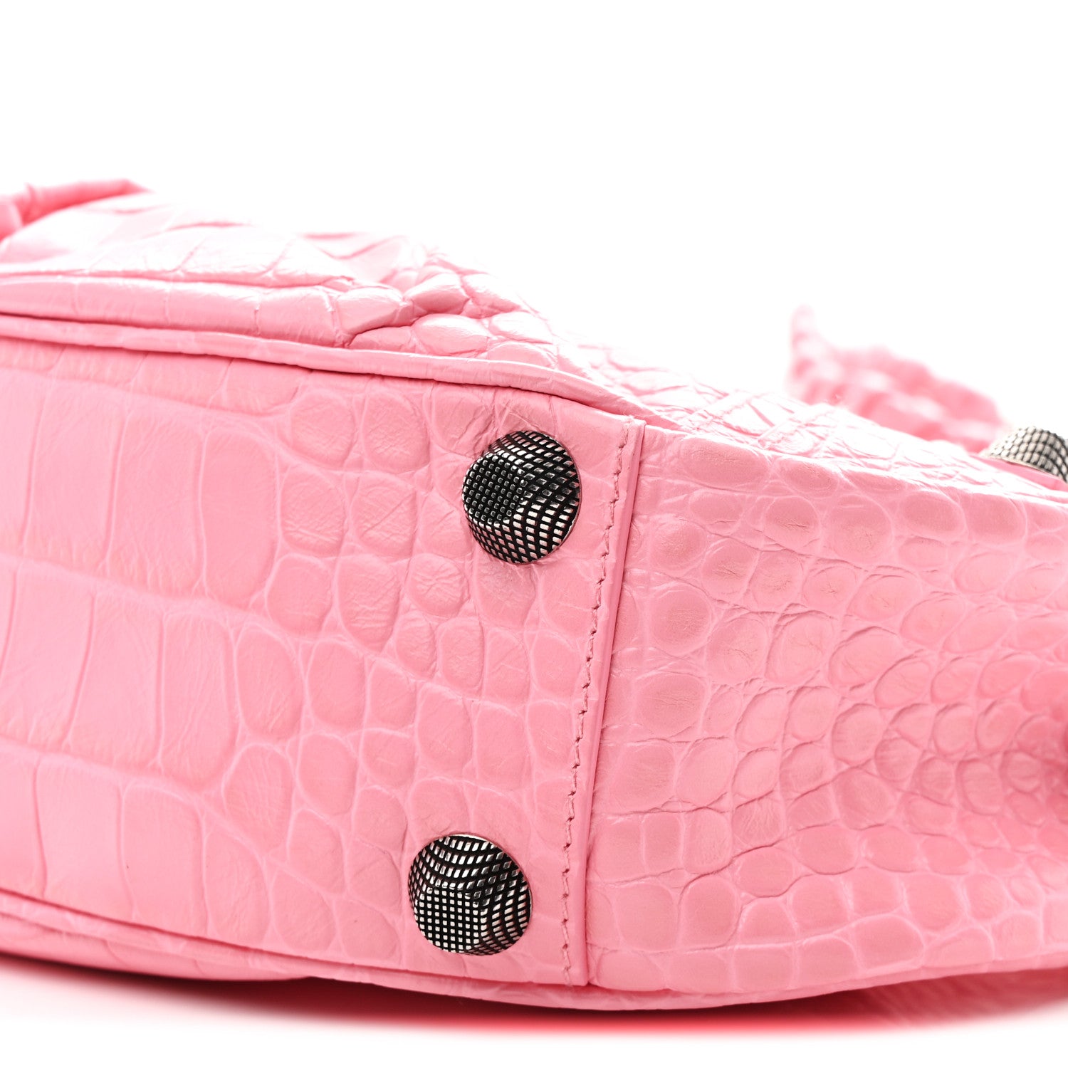 Balenciaga Extra Supple Calfskin Crocodile Embossed Small Le Cagole Shoulder Bag Sweet Pink 10 of 10