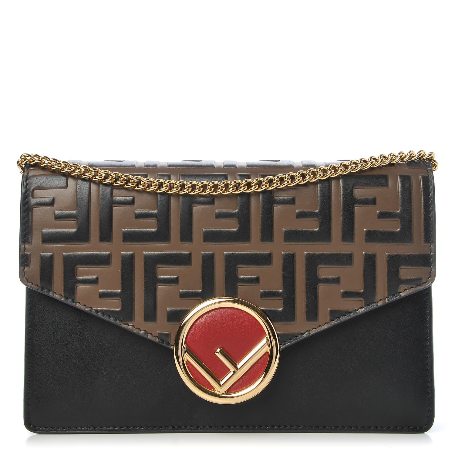 Fendi Vitello Liberty F is Fendi Bi-Color FF 1974 Embossed Medium Envelope Wallet On Chain Black Maya 1 of 7