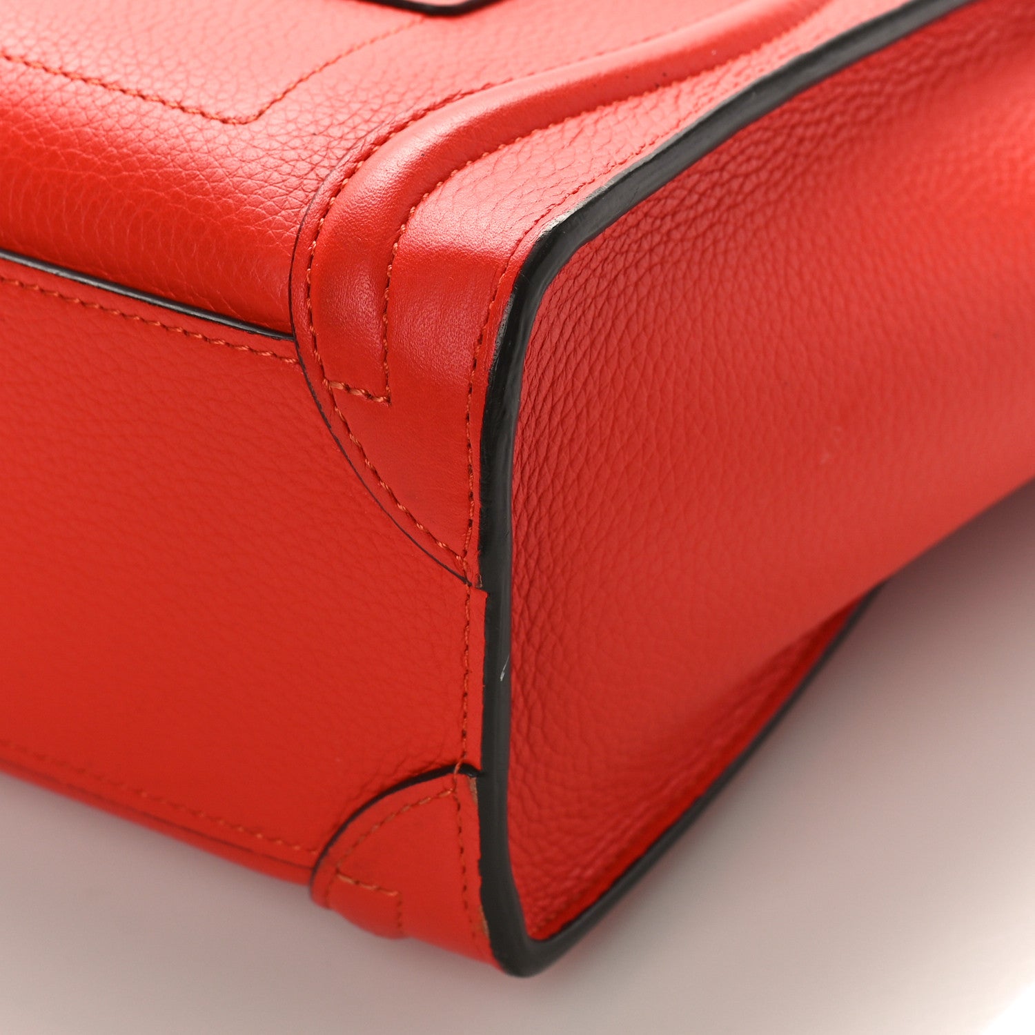 Celine Drummed Calfskin Nano Luggage Vermillion 7 of 11