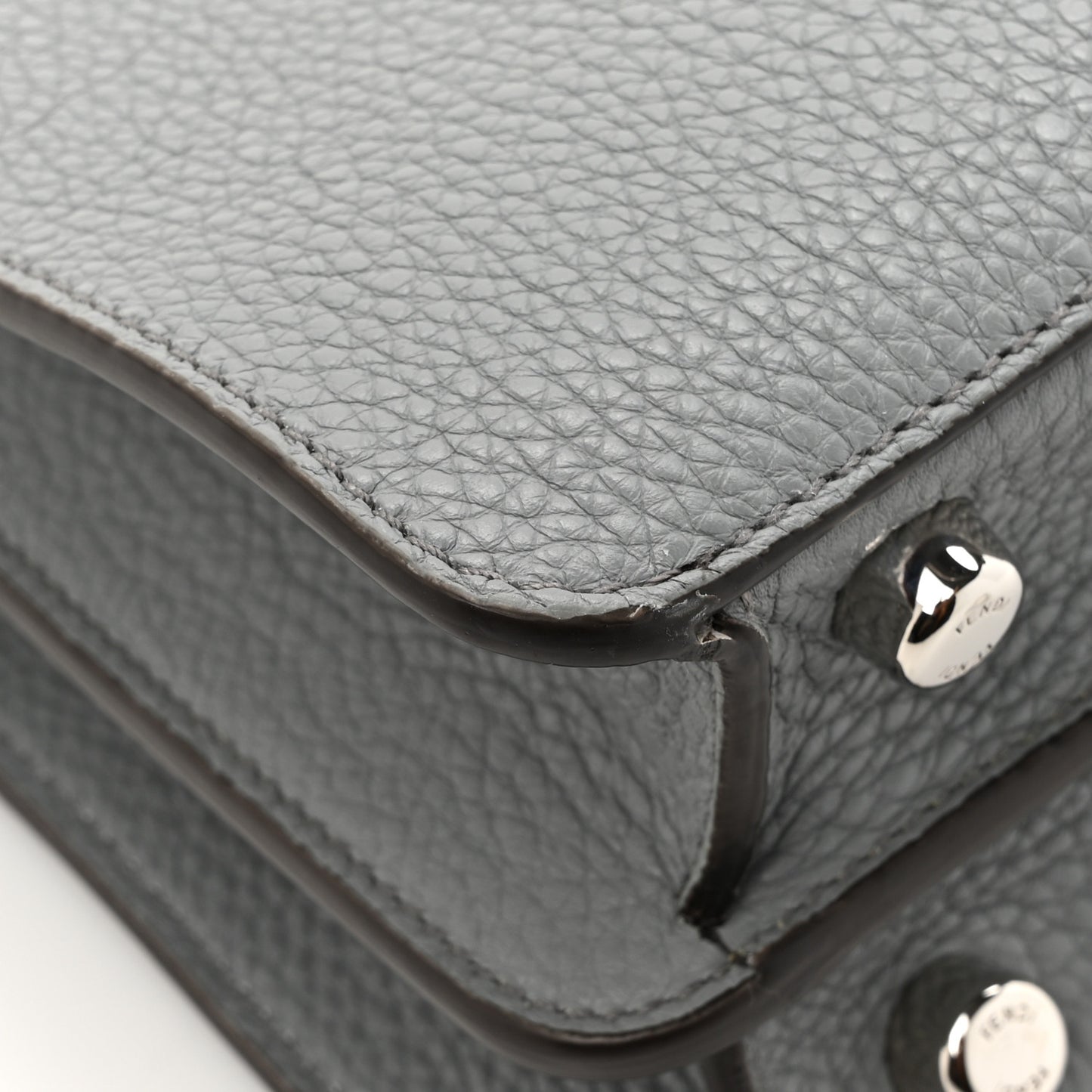 Cuoio Romano Vitello Cover Glazed Fabric Bi-Color FF 1974 Mini Peekaboo I SEE U Satchel Grigio Chiaro Ghiaia