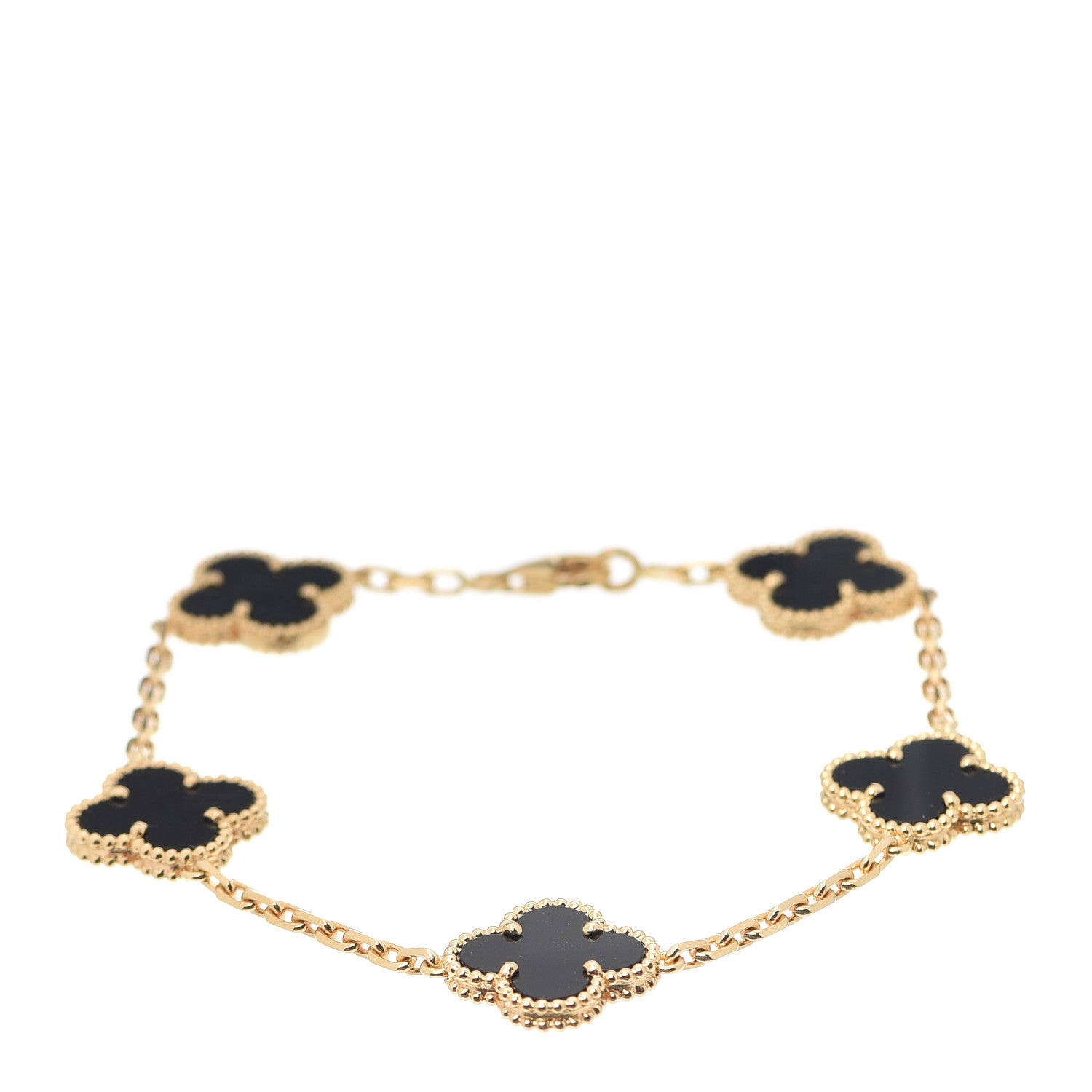 Van Cleef & Arpels 18K Yellow Gold Black Onyx 5 Motifs Vintage Alhambra Bracelet 1 of 6