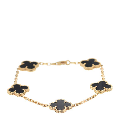 Van Cleef & Arpels 18K Yellow Gold Black Onyx 5 Motifs Vintage Alhambra Bracelet 1 of 6