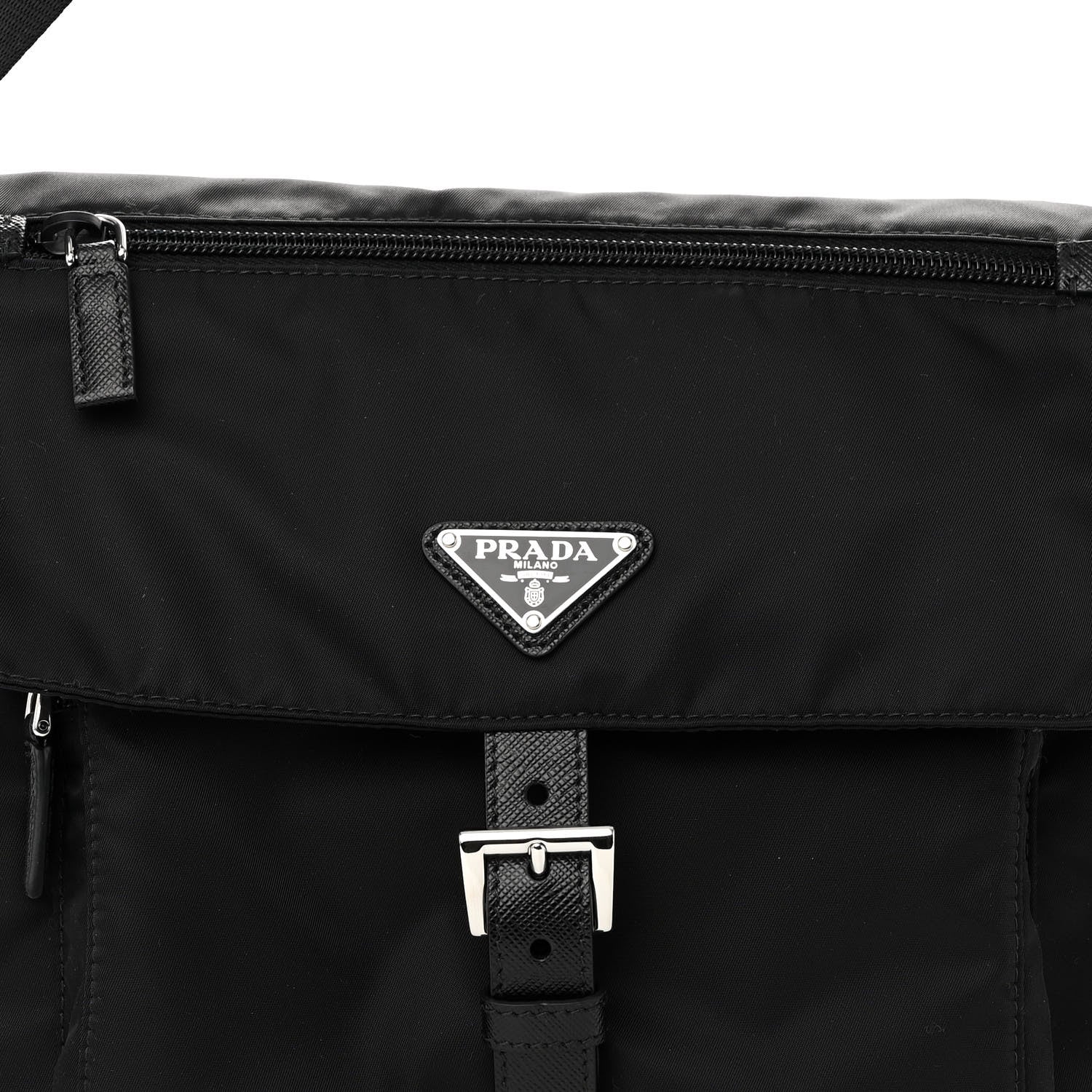 Prada Re-Nylon Vela Saffiano Pocket Single Buckle Messenger Shoulder Bag Black 7 of 9