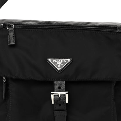 Prada Re-Nylon Vela Saffiano Pocket Single Buckle Messenger Shoulder Bag Black 7 of 9