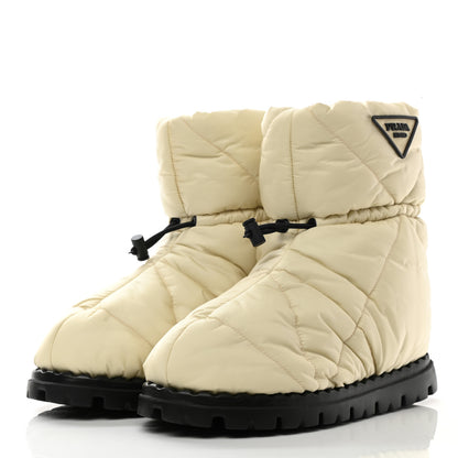 Prada Re-Nylon Piuma Triangle Logo Padded Drawcord 20mm Snow Boots 37 Avorio 3 of 8