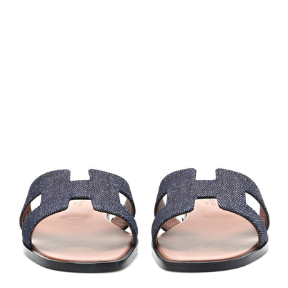 Hermes Denim Canvas Oran Sandals 36.5 Bleu Brut 2 of 9