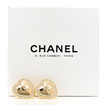 Chanel Metal Crystal CC Heart Earrings Gold 2 of 5